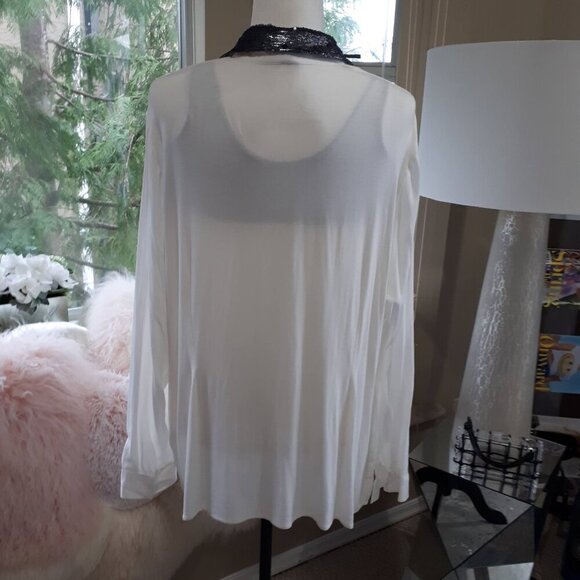 EUC Olsen Europe white blouse with grey sequin embellished collar, XL - Picture 8 of 12